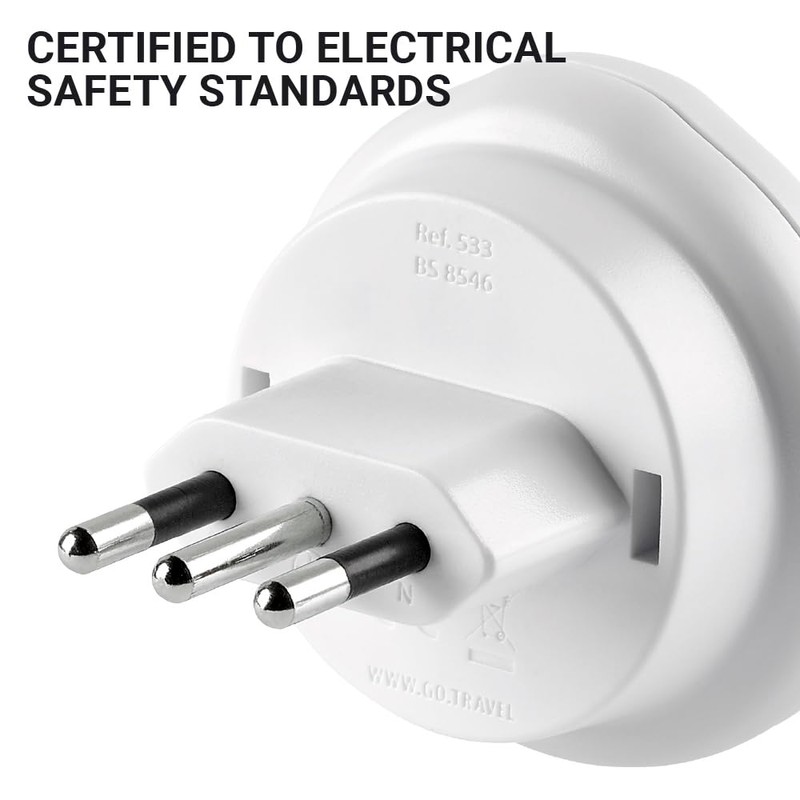 Go Travel UK to Italy Earthed Compact Travel Adaptor Convertor