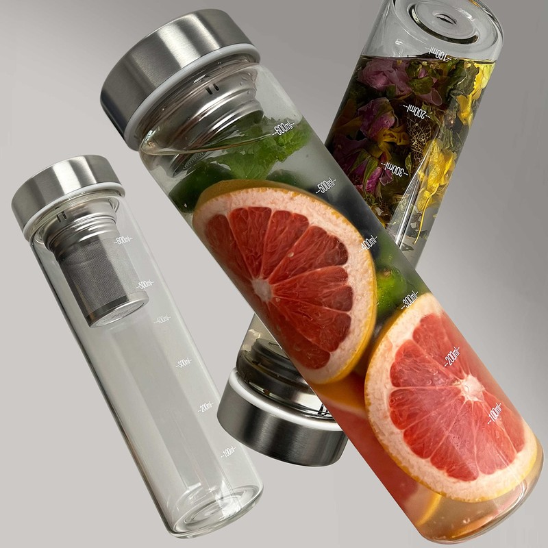 23oz Borosilicate Glass Water Bottles with Stainless Steel Lid -