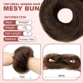SPIKFN Messy Bun Hair Piece Human Hair 100% Real Human Hair Natural Curly Chignon Ponytail Hair Extensions Fluffy Donut Updo Hair Pieces Bun Hair Messy Hair Bun Scrunchies for Women (#2 Dark Brown)