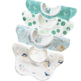 NITONAMI Baby Bib Apron for Meals Soft 100% Cotton 360 Degree Rotation Soft Set of 4 for Nursery School Pink