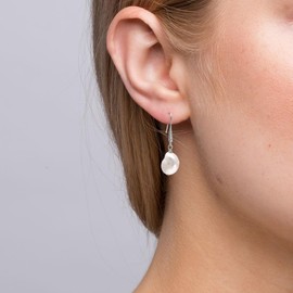 10-13MM Freshwater Cultured White Baroque Pearls Dangle Earrings for Women