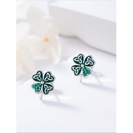 Lypic 925 Sterling Silver St Patricks Day Shamrock/Claddagh/Celtic Knot Earrings Irish Stud Earrings St Patricks Day Jewelry for Women, Base, Created Zircon