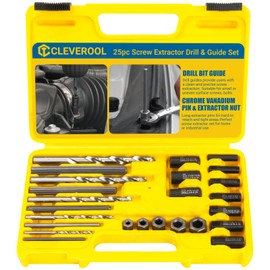 CLEVEROOL Broken Bolt Extractor, 25-Piece Drill Bit Extractor Set,Easy Out Drill Bit Guides,Drill Extractor Kit for Removing Stripped,Damaged,Rusted, Rounded-Off Bolts, Automotive Nuts & Screws