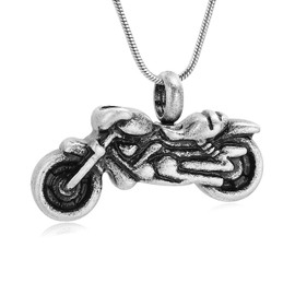 XSMZB Motorcycle Urn Necklace Cremation Jewelry for Ashes Motorbike Necklace Pendent Stainless Steel Keepsake Memorial Urn Necklace for Men Women (Vintage Silver)