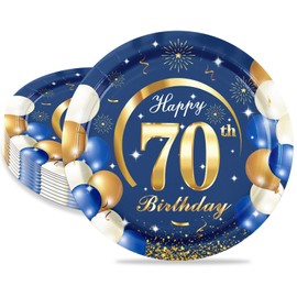 MORAINJAY 16Pcs Birthday Plates for 70,Navy Blue 7inch Paper Plates for 70th Birthday Party, Small Paper Plates for Men Women Her Him,Birthday Party Supplies Table Decor