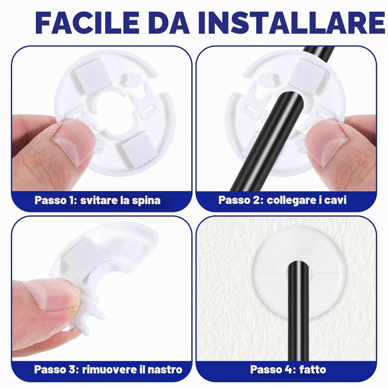 4 Pezzi Passacavo da Parete per Foro, Copriforo Murali Bianchi