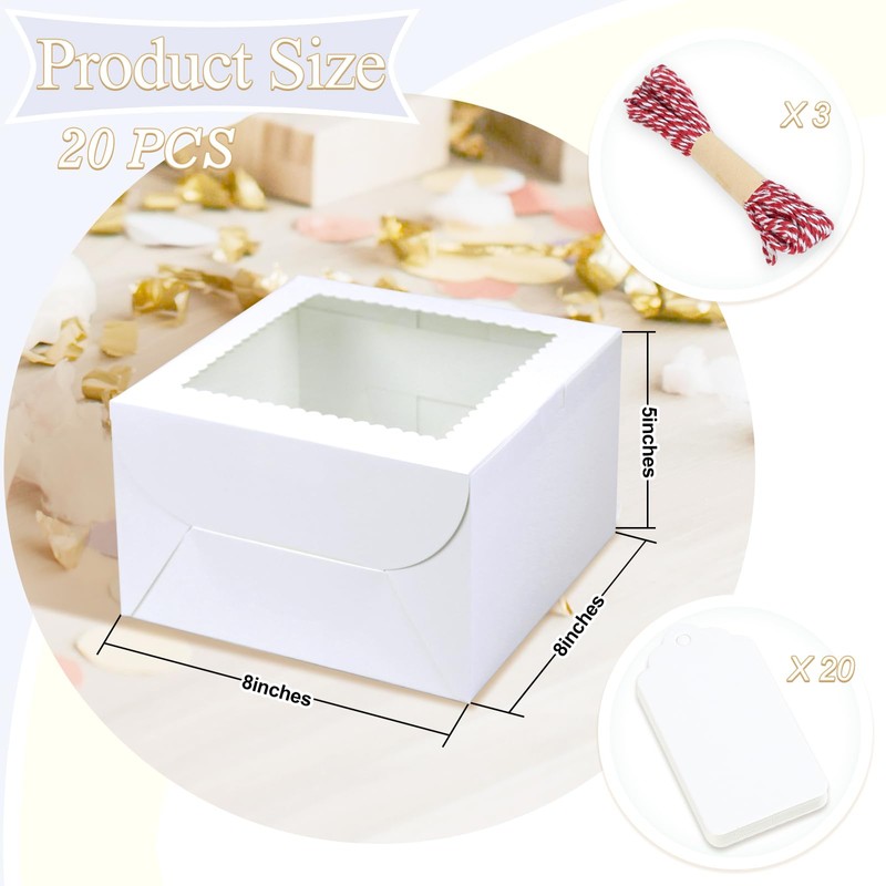 DOYIDE 20Pcs 8 Inch Cake Boxes with Window, 8x8x5 Inches