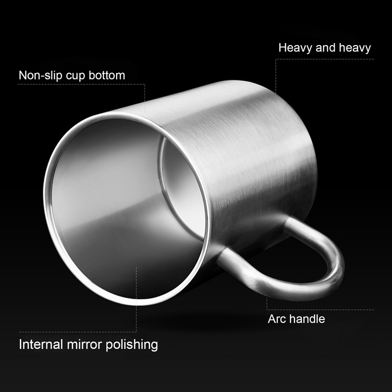 Stainless Steel Mug with Handle Lid DoubleLayer Heat Insulation Cup