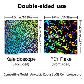 264x276MM Kobra S1 Build Plate,Double Sided Smooth Heated Bed Spring Steel Flexible Platform for Anycubic Kobra S1 Comb/Kobra S1 ACE Pro Printer Accessories Replacement (Kaleidoscope+ Flake)