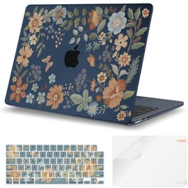 iCasso for MacBook Air 13 inch Case 2025 2024-2022 M4 M3 M2 Model A3240 A3113 A2681,[Ultra Thin Armor][100% Match Midnight], Air 13.6'' Flower Crystal Clear Hard Shell Protective Cover, Midnight