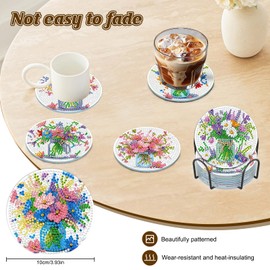 DOMROM 8 Pcs Diamond Painting Coasters Kits with Holder, Colorful Flowers Diamond Art Coasters for Adults Beginners 5D DIY Diamond Coasters, Diamond Art Painting Kits Craft Supplies