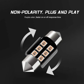 AUXLIGHT DE3175 DE3021 DE3022 3175 31MM 1.22”Festoon Canbus Error Free LED Interior Light Bulbs Purple, Super Bright 6SMD Chips for Dome Map Door Courtesy License Plate Lights (Pack of 6)