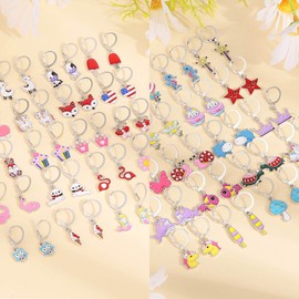 NEWITIN 40 Pairs Colorful Cute Hoop Earrings for Girls Hypoallergenic Earrings Small Cartoon Dangle Hoop Earrings Set Stainless Steel Earrings for Girls and Women