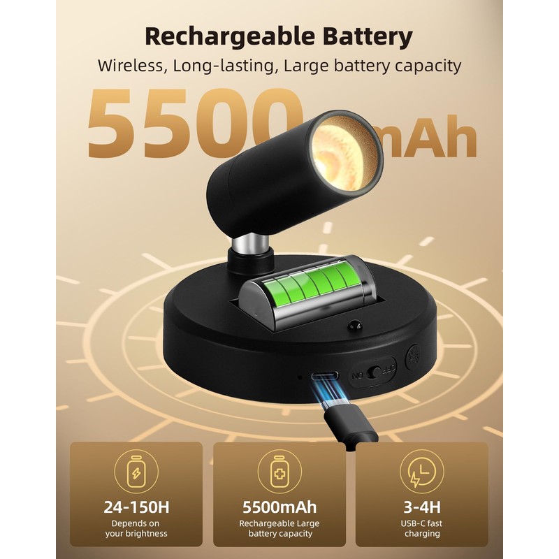 EZVALO Spotlights Indoor with Remote, 5500mAh Rechargeable Picture Lights, Wireless