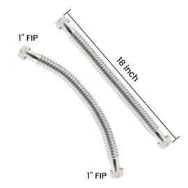 Watflow 18inch Stainless Steel Corrugated Water Heater Connector Flexible for Female Iron Water Pipes Fitting, 1" FIP x 1" FIP, 18" Length (2 Packs)