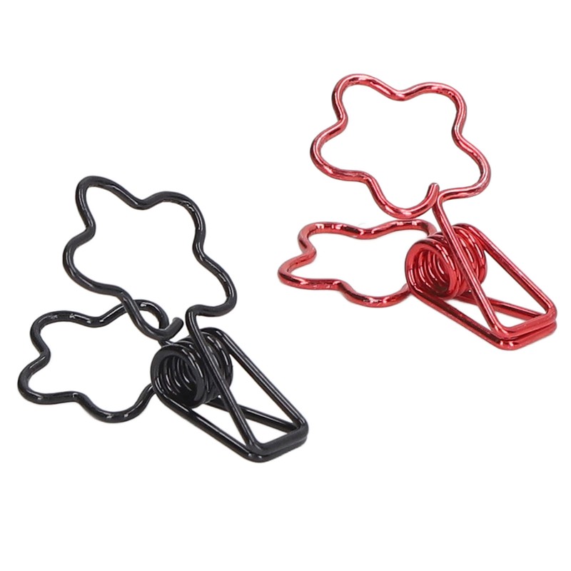 100pcs Binder Clips Black Red Cute Cartoon Flower Shape Metal