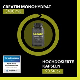Sports Affinity Sports Affinity - Creatin Monohydrat Kapseln - 3408 mg Creatin pro Tagesdosis - Geschmacksneutral - Zur Erh?hung der k?rperlichen Leistung - Made In Germany - 270 Kapseln
