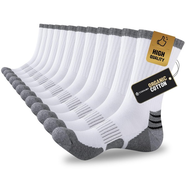 COOVAN Mens Cotton Crew Socks Moisture Wicking Cushioned Athletic Heavy