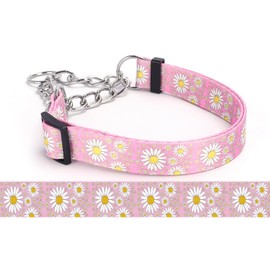 Bbmmayy Martingale Collar for Dogs, No-Slip Escape Proof Choke No Pull Cinch Daisy Print Soft Nylon Dog Training Collars Adjustable for Medium Large Breed Pet Dogs (Pink, L)
