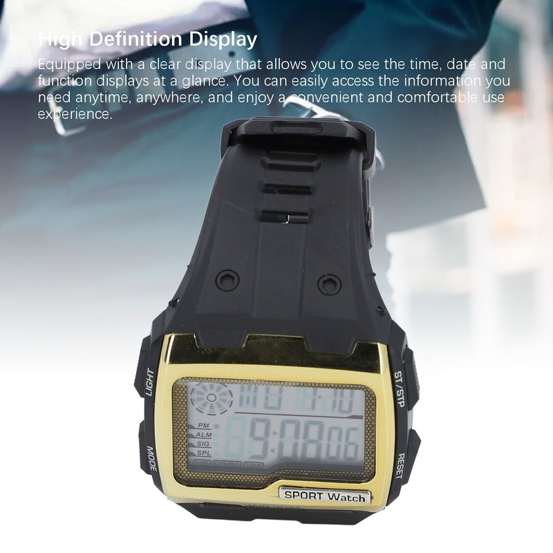 Digital Sport Watch Large Display LED Alarm Clock Shockproof 12/24