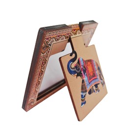 Rastogi Handicrafts Women's Decorative Printed Pocket Vanity,Mini Mirror for Purse,Makeup,Portable,Artistic,Glass Travel and Present Wooden Finish (Blue_Elephant_Art_Mirror)