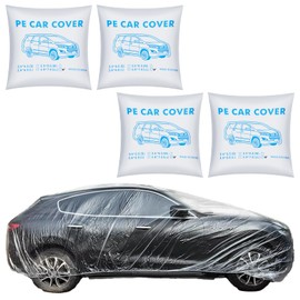 4 Pack Clear Plastic Car Cover, Disposable Car Covers Universal Vehicle Rain Dust Garage Cover Cars Protective Covers with Elastic Band Medium for Sedan Outdoor Snow Rain Weather(15.7FT x 24.6FT)