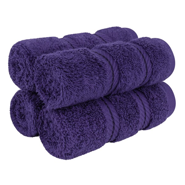 American Soft Linen Luxury Washcloths for Bathroom, 100% Turkish Cotton Washcloth Set of 4, 13x13 in Soft Washcloths for Body and Face, Wash Rags for Kitchen, Baby Washcloths, Purple Washcloths