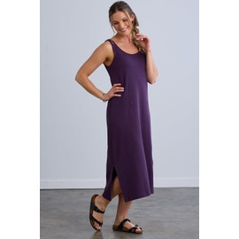 Fair Indigo Women's Organic Pima Cotton Midi Tank Dress (XL, Eggplant)