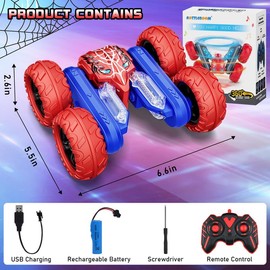 RC Stunt Cars, Remote Control Car 2.4Ghz Stunt Car Double Sided 360°Rotating with LED Letters Headlights, Rechargeable 4WD Off Road RC Car Toys for Kids 3 4 5 6 7 8-12 Year Old Boy Girls Birthday Gift