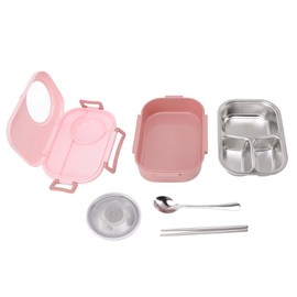 1450ml Bento Lunch Box Stainless Steel Compartment Thermal Bento Box Double Layer Bento Containers for Students Pink