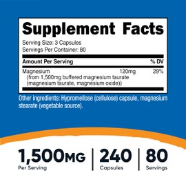 Nutricost Magnesium Taurate 1,500mg; 240 Capsules - Gluten Free, Non-GMO, Vegan, 80 Servings