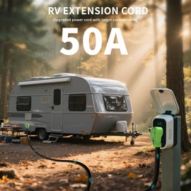 LOEMU 25FT 50 Amp EV/RV Extension Cord with Grip Handle, Heavy Duty NEMA L14-50P/R Power Cord, 6/3+8/1 AWG 4-Prong Pure Copper Wire, UL-Listed 50 Amp Generator Cord, Outdoor Standard