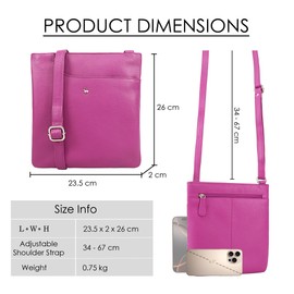 Lloyd Baker Genuine Leather Crossbody Bag, Soft Shoulder Handbag with Adjustable Strap, Phone Bag, Compact Size with Multiple Compartments, KANATAL (Bright Pink)