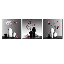 Nachic Wall - Flower Wall Art for Bathroom Elegant Pink Orchid Picture Canvas Painting Prints Modern Home Decor Zen Stones Magnolia Floral Artwork Framed Ready to Hang Set of 3
