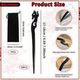 18 Pcs Vintage Wood Hair Chopsticks, Wooden Hair Sticks Chinese Hair Chopstick, Wood Hair Fork Hair Pins Barrettes for Women Bun Maker for Long Hair Styling Accessories