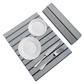 AWFTSTL Large Stone Dish Drying Mat For Kitchen Counter, Collapsible Quick Dry Diatomaceous Earth Dish Drying Mat, 16''W x 24''L Gray Heat Resistant Drying Mat For Kitchen Dishes Bottles Cups