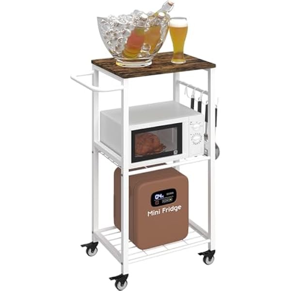 3-Tier Rolling Kitchen Cart Microwave Stand on Wheel, Movable Coffee