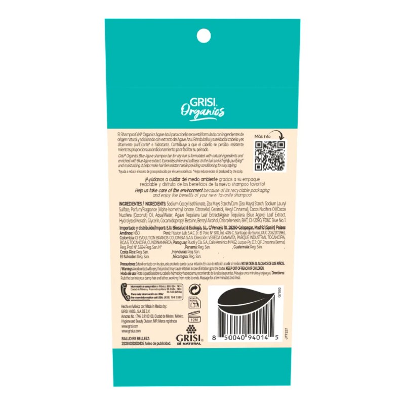 Grisi Organics, Shampoo Slido Agave Azul, 75 Gr