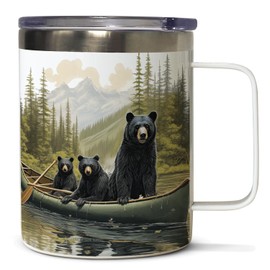 Highland Home Black Bear Canoe Stainless Steel Mug with Lid 12 oz. Manufactured in the USA