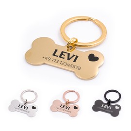 FELLSOCKE Hundemarke mit Gravur aus Edelstahl, Individuell gravierbar, Robuste Tiermarke, Dogtag Anhänger Hunde, Pferde, Katzen & Welpen (Goldfarben, 50x28 mm)