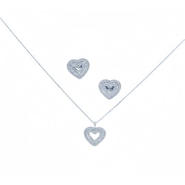 3Pcs Necklace Earrings Set,Heart Pendant Jewelry Set, Inlaid Cubic Zirconia Decor Silver-Plated Copper Jewelry, Cute Love Pendant, Stylish Sparkly Costume Jewelry, Hypoallergenic, Party Decorations, Daily Outfits,Gift Set