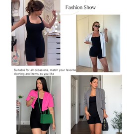 Popilush Shapewear Jumpsuits for Women Built-in Bra Square Neck Rompers Shorts Bodycon Bodysuits Summer Outfits Black