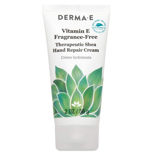 DERMA E Vitamin E Fragrance Free Sensitive Skin Shea Hand Repair Cream – Intensive Therapy Hand Cream – Cruelty Free Unscented Hand Lotion for Dry or Cracked Skin, 2 oz