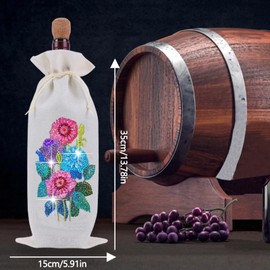 JBTM24 Diamond Painting Wine Bottle Bags Kit, DIY Wine Wrapping Bags, Diamond Art Linen Wine Gift Bag, Champagne Decorative Bag for Christmas Wedding Birthday Party Supplies