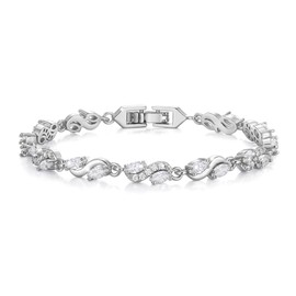 EVER FAITH Gorgeous White Marquise Cubic Zirconia Elegant April Birthstone Wave Wedding Party Tennis Bracelet for Women Clear Silver-Tone