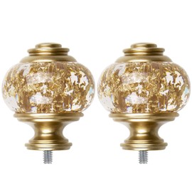 USFOOK 2 Pack Window Treatment Finials for 1 or 7/8 Inch Curtain Rods, Gold Drapery Rods Replacement Finials with M6 Screws(1/4 in), Translucent Finials Embedded with Gold Foil