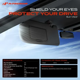 A-Premium Driver & Passenger Sun Visor Compatible with Nissan Altima 2013 2014 2015 2016 2017 2018, with Vanity Light, with Vanity Mirror, Gray - Replaces 96401-3TA2A