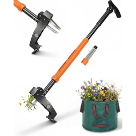 Stand Up Weed Puller Tool with Adjustable Long Handle and 50L Garden Bag