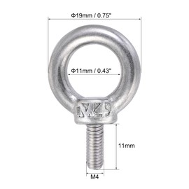 sourcing map Lifting Eye Bolt M4 x 11mm Male Thread with Hex Screw Nut Gasket Flat Washer for Hanging Securing Chain Wire Rope, 304 Stainless Steel, 6 Sets