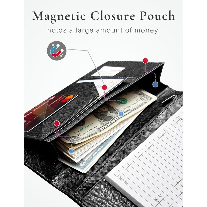Mymazn Server Book with Zipper and Magnetic Pocket, Cute Waitress